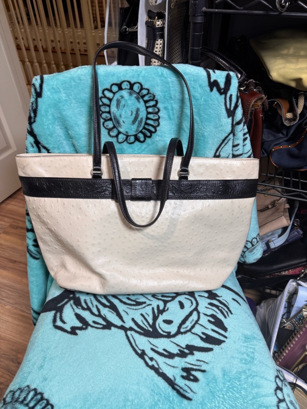 kate spade Cream and Black Tote with Double Straps